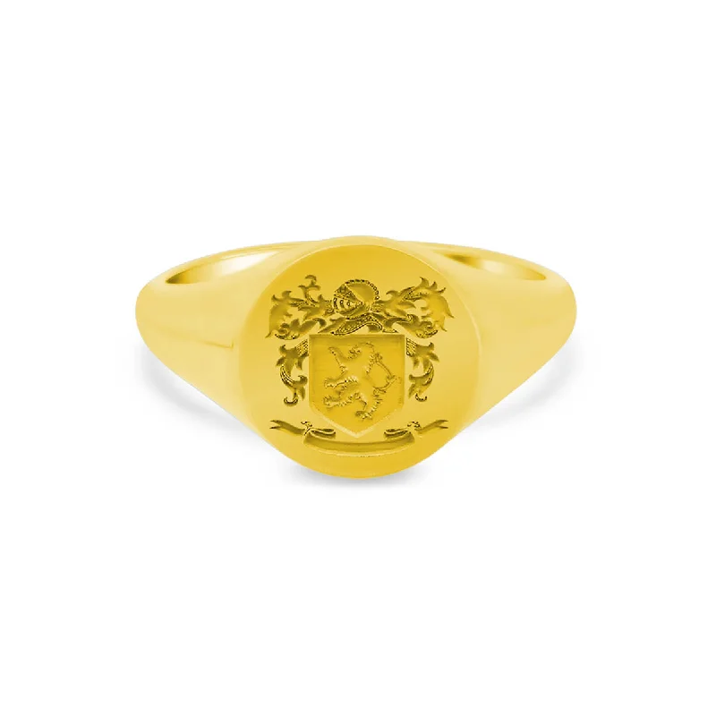 Retro rings with detailed bands for nostalgic appeal -Women's Round Signet Ring - Medium - Laser Engraved Family Crest / Logo