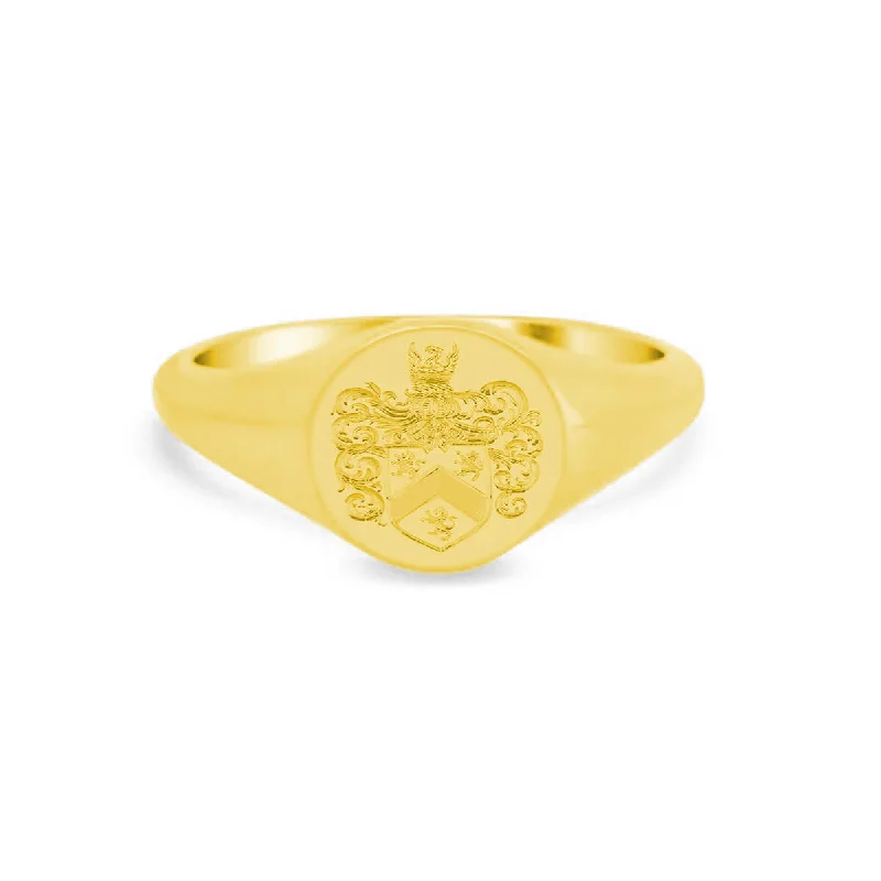 Natural rings with raw stones for organic appeal -Women's Round Signet Ring - Small - Hand Engraved Family Crest / Logo