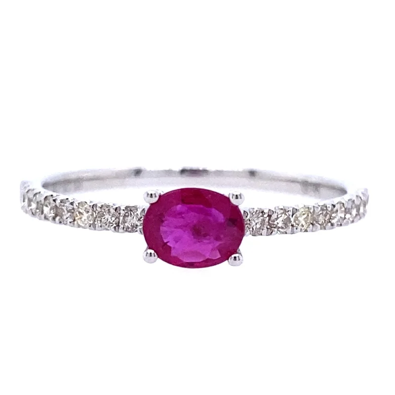 Drop rings with long gemstone finger elegance -14K White Gold Ruby and Diamond Ring