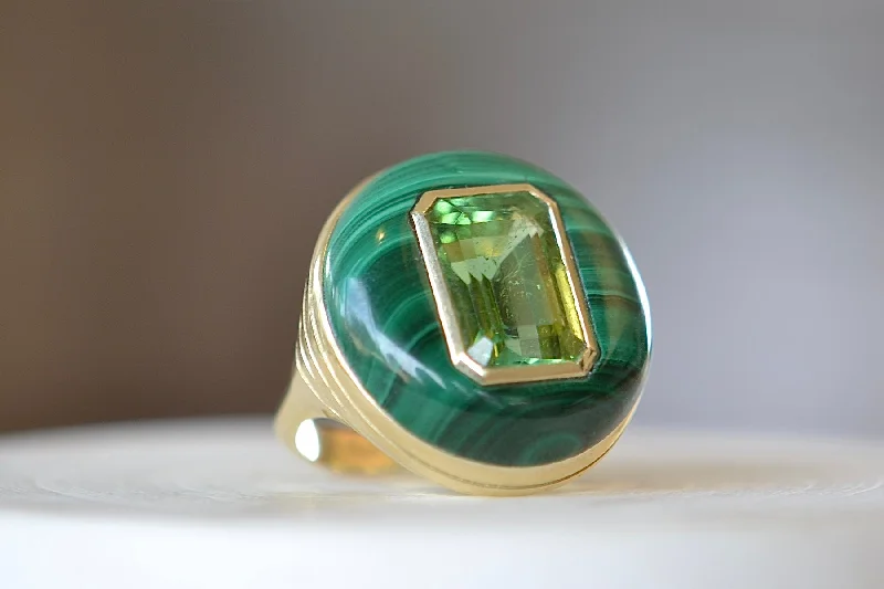 Vintage rings featuring timeless gemstone band designs -Large Lollipop Ring in Malachite and Green Tourmaline