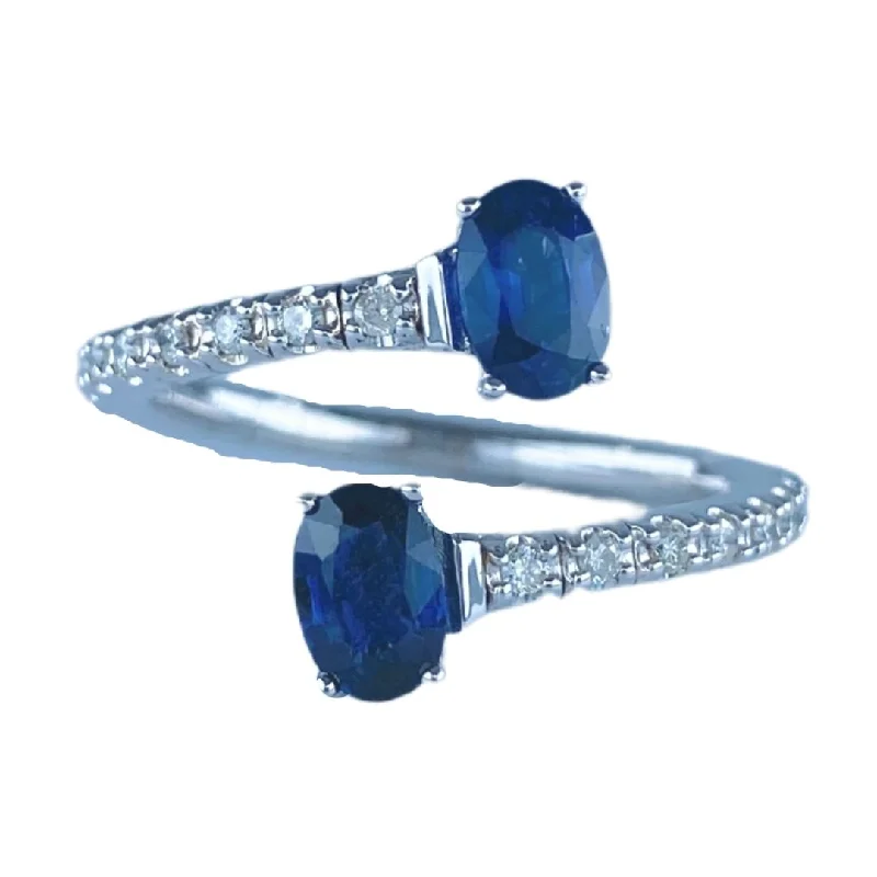 Vintage rings featuring timeless gemstone band designs -14K White Gold Sapphire and Diamond Bypass Ring