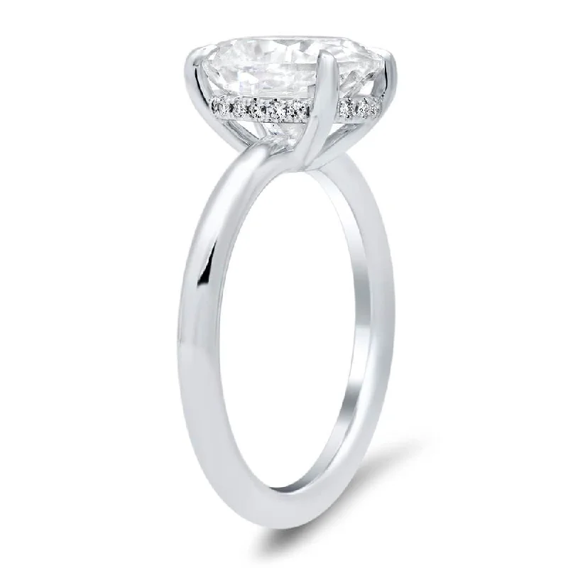 Bold rings with striking shapes for finger flair -Solitaire Pave Diamond Under Halo Engagement Ring Setting