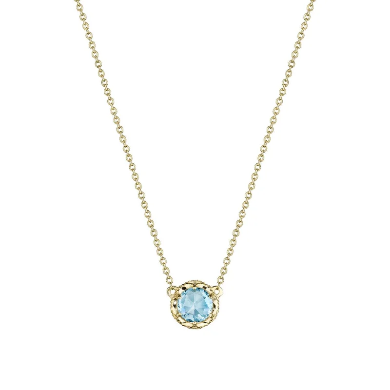 Sculpted rings with carved bands for finger art -Petite Crescent Station Necklace featuring Sky Blue Topaz