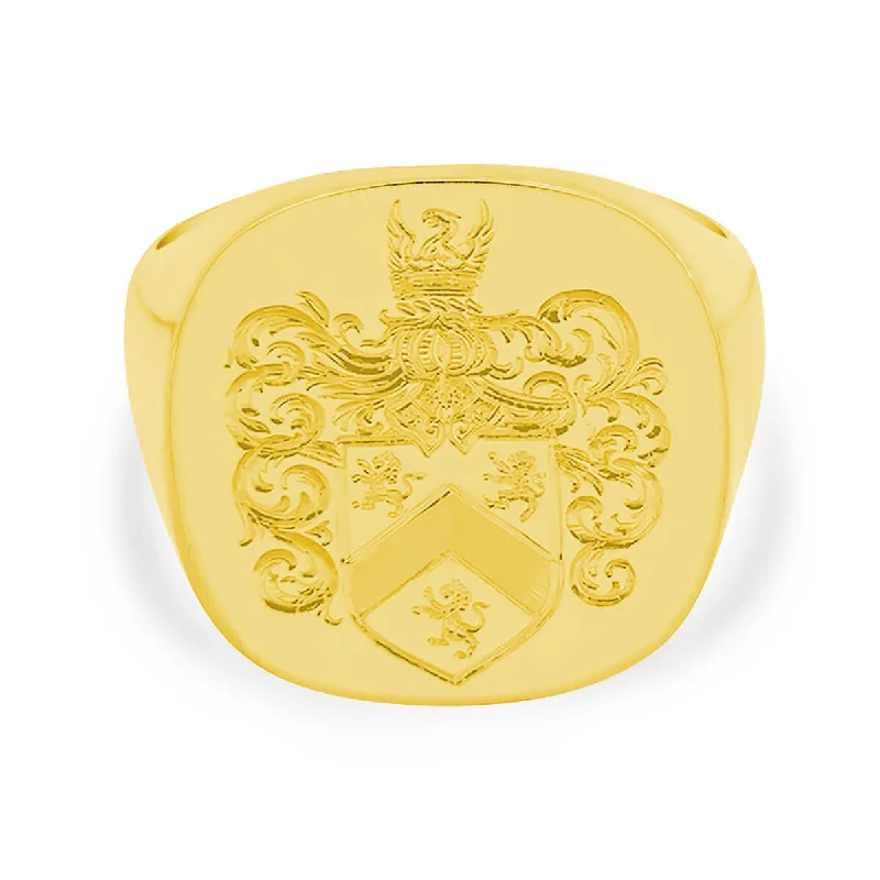 Gold rings adding bright shine to your fingers -Men's Square Signet Ring - Extra Large - Hand Engraved Family Crest / Logo