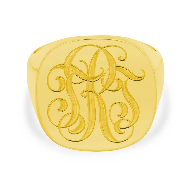 Artisan rings perfect for unique handcrafted beauty -Men's Square Signet Ring - Extra Large - Hand Engraved Script Monogram