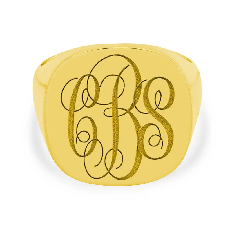 Gothic rings with dark stones for finger drama -Men's Square Signet Ring - Extra Large - Laser Engraved Script Monogram