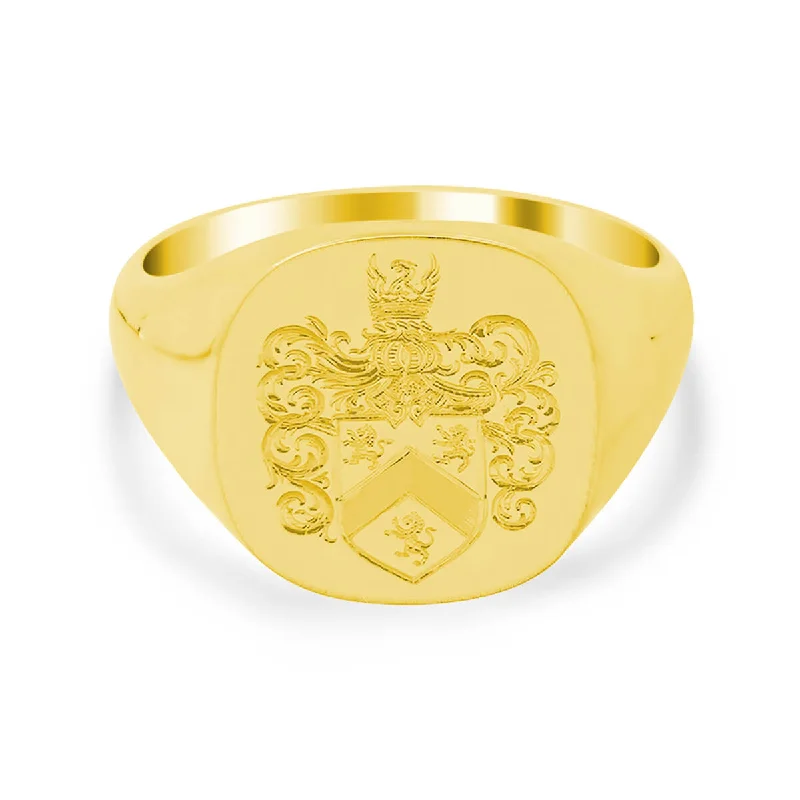 Rings featuring flexible bands for comfy finger fit -Men's Square Signet Ring - Medium - Hand Engraved Family Crest / Logo