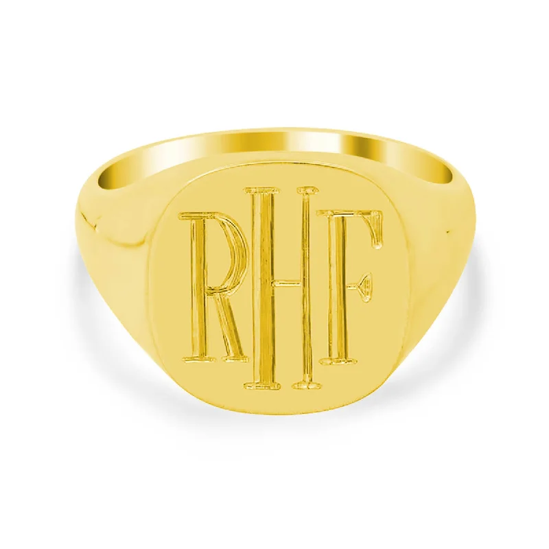 Rings featuring peridot for fresh green finger glow -Men's Square Signet Ring - Medium - Hand Engraved Roman Monogram