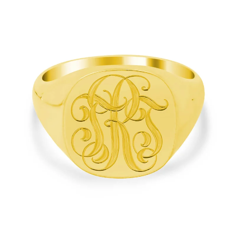 Luxe rings showcasing dazzling large gemstone features -Men's Square Signet Ring - Medium - Hand Engraved Script Monogram