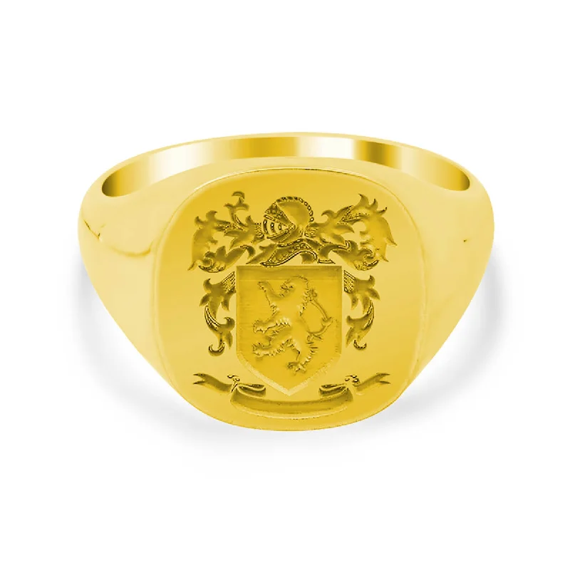 Large rings designed for striking finger presence -Men's Square Signet Ring - Medium - Laser Engraved Family Crest / Logo