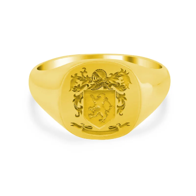 Rings featuring sunstone for warm gemstone shine -Men's Square Signet Ring - Small - Laser Engraved Family Crest / Logo