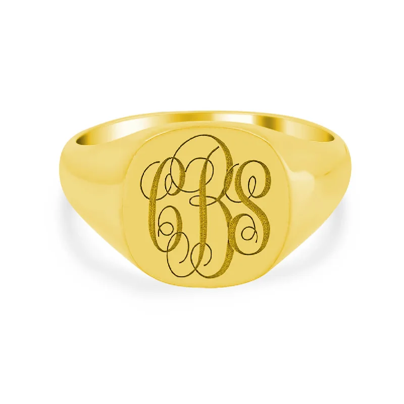 Colorful rings with multicolor stones for finger vibrancy -Men's Square Signet Ring - Small - Laser Engraved Script Monogram