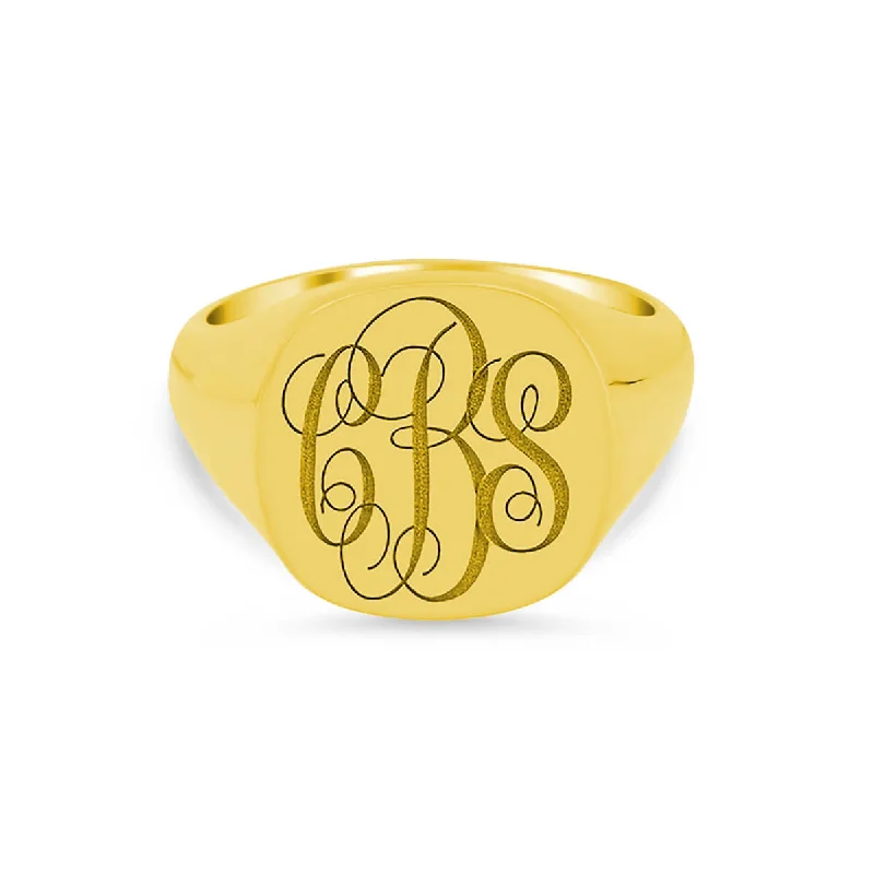 Brushed rings with textured finishes for finger grit -Women's Square Signet Ring - Extra Large - Laser Engraved Script Monogram