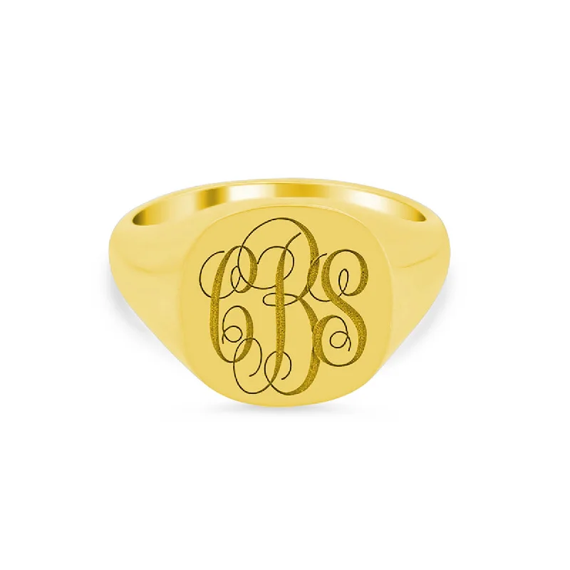 Chakra rings with stones for finger energy balance -Women's Square Signet Ring - Large - Laser Engraved Script Monogram