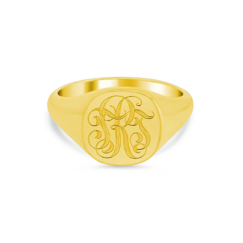 Affordable rings under fifteen dollars for quick gifts -Women's Square Signet Ring - Medium - Hand Engraved Script Monogram