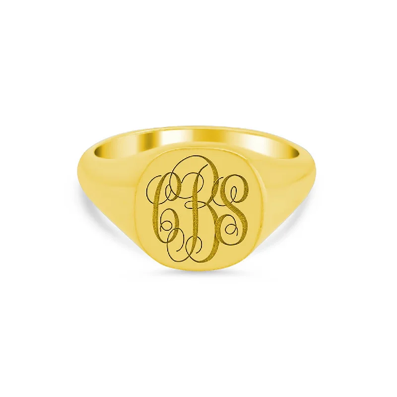 Rings featuring topaz for bright blue finger shine -Women's Square Signet Ring - Medium - Laser Engraved Script Monogram