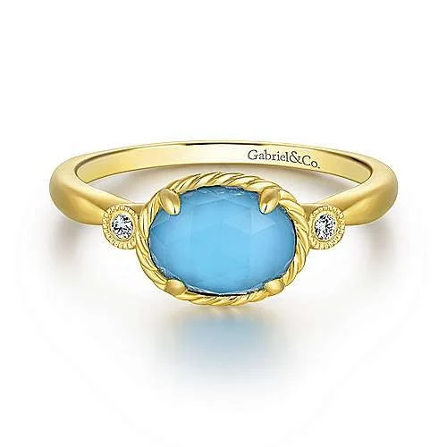 Rings inspired by vintage with gemstone finger charm -Yellow Gold Turquoise Ring