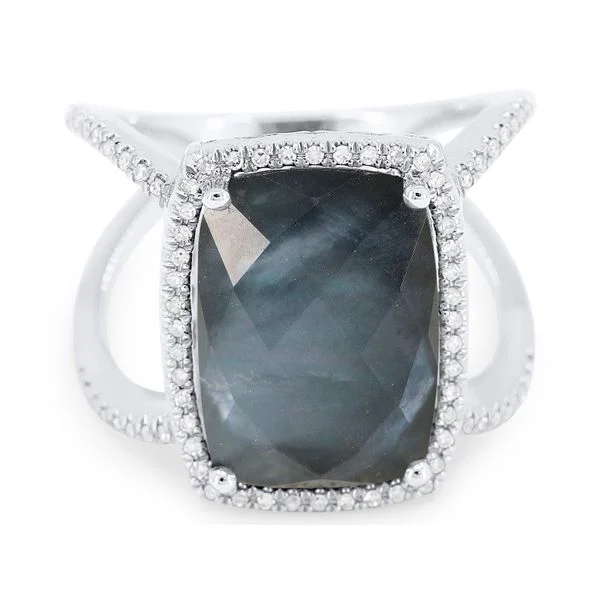 Rings featuring black diamonds for edgy finger shine -White Gold Moonstone and Diamond Ring