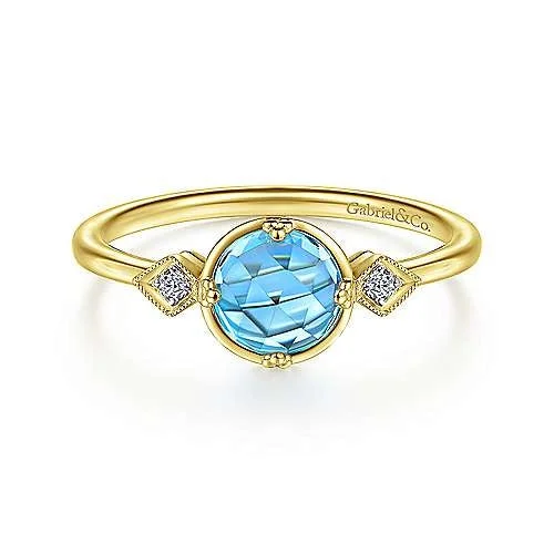 Rings made with eco-conscious stones for sustainability -14K Yellow Gold Three Stone Blue Topaz and Diamond Ring