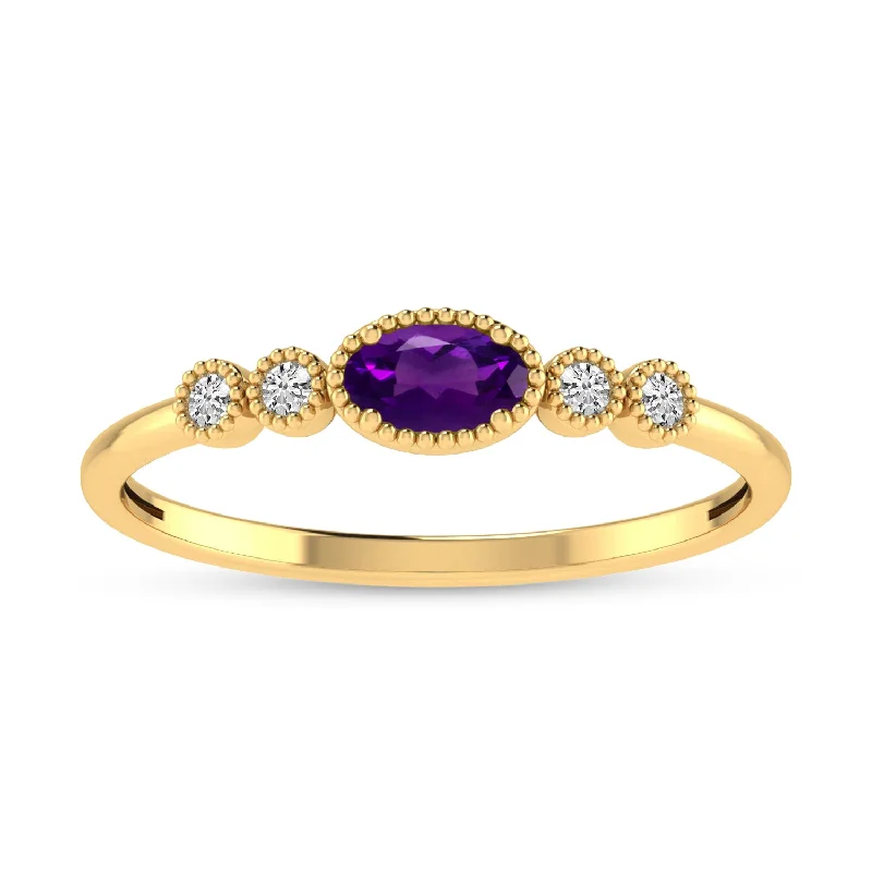 Chunky rings designed for loud finger fashion statements -10K Yellow Gold Oval Amethyst and Diamond Stackable Ring