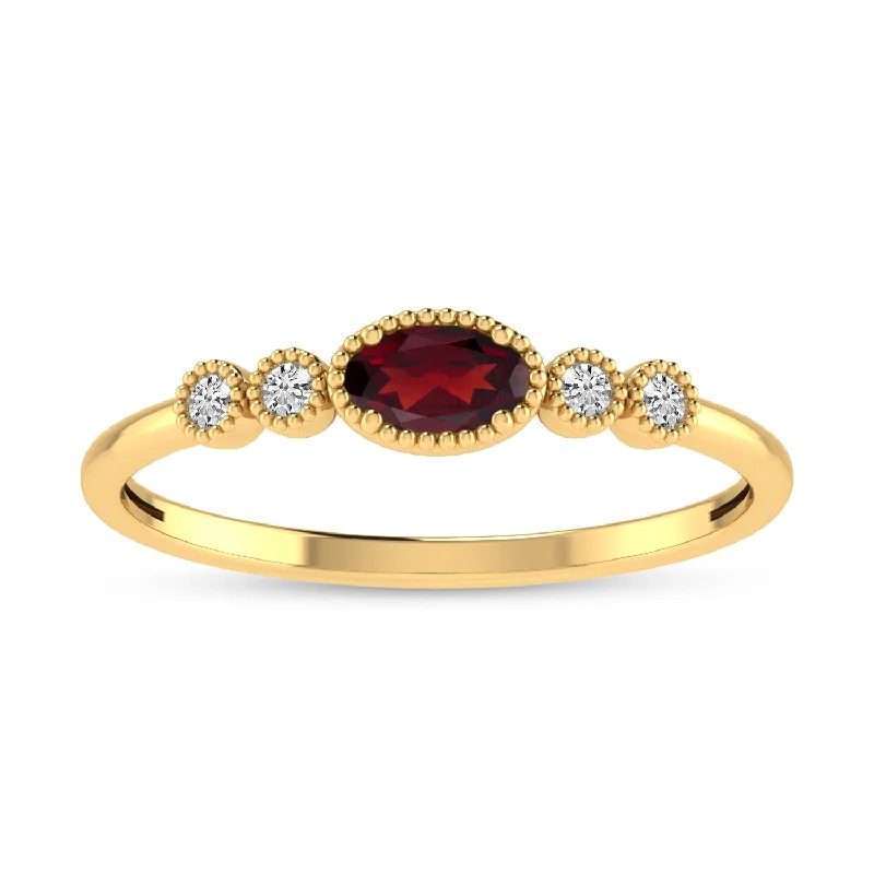 Rings featuring hematite for dark gemstone finger glow -14K Yellow Gold Oval Garnet and Diamond Stackable Ring