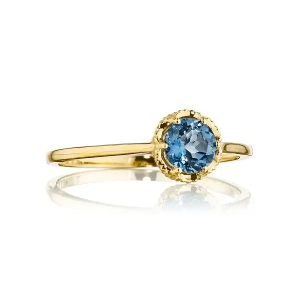 Rings inspired by waves with flowing stone designs -Petite Crescent Crown Gem Ring featuring London Blue Topaz