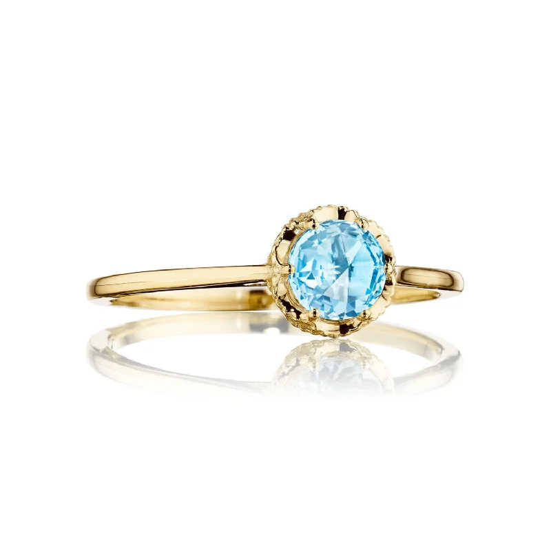 Matte rings with smooth finishes for subtle elegance -Petite Crescent Crown Gem Ring featuring Sky Blue Topaz