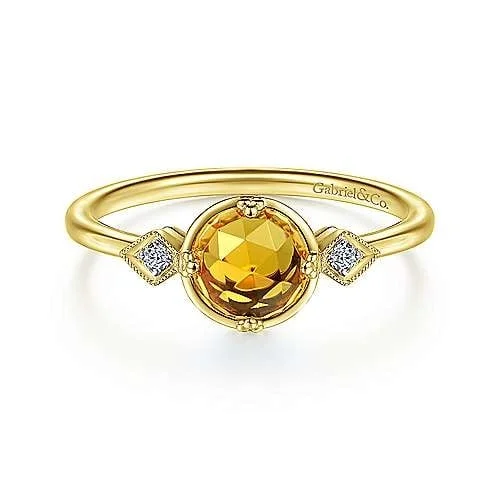 Rings featuring jade for serene green finger charm -14K Yellow Gold Three Stone Citrine and Diamond Ring