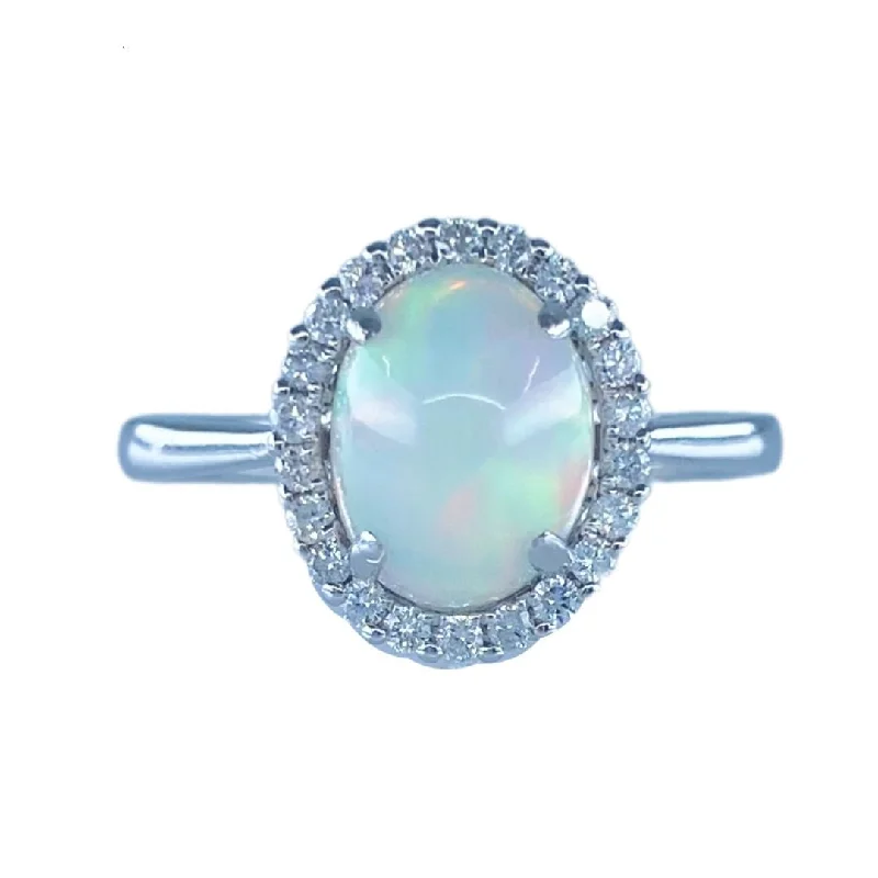 Secure rings with set stones for lasting wear -14K White Gold Opal and Diamond Ring