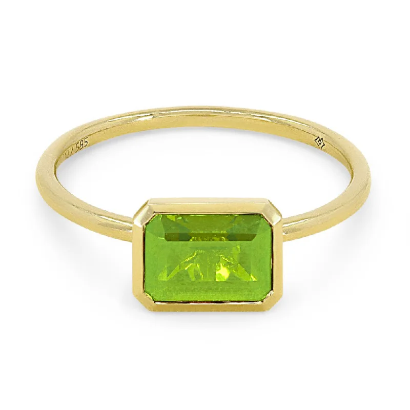 Rings featuring sapphire for rich blue finger glow -14K Yellow Gold Emerald Cut Peridot Ring