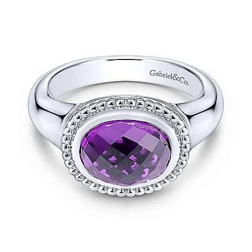 Rings with pave gemstones for extra finger sparkle -Sterling Silver Oval Amethyst Ring