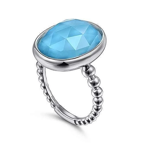 Dainty rings ideal for delicate finger embellishments -Sterling Silver Rock Crystal and Turquoise Oval Ring