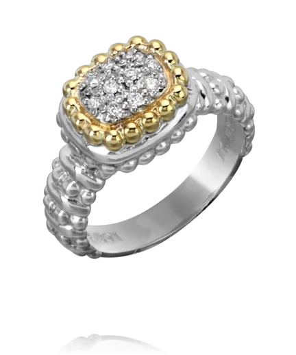 Vibrant rings with mixed gemstones for finger fun -Sterling Silver & 14K Yellow Gold 0.10ctw Diamond Cluster Ring