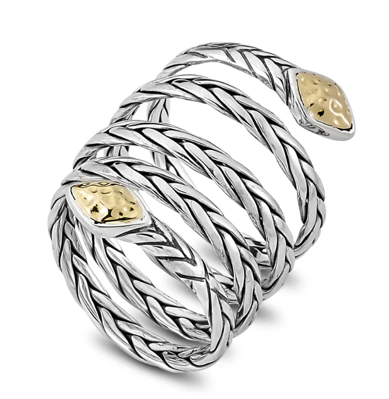 Rings perfect for teens with trendy stone designs -Sterling Silver & 18K Yellow Gold Multi Row Basket Weave Ring by Samuel B.