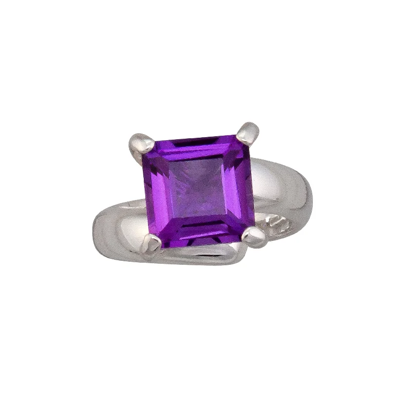 Fringe rings with stone drops for finger play -Sterling Silver Amethyst Prong Set Adjustable Ring