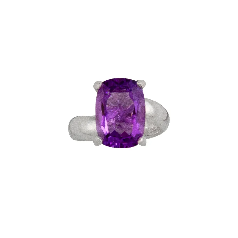 Custom rings crafted with your selected stone accents -Sterling Silver Amethyst Rectangle Petite Prong Set Adjustable Ring