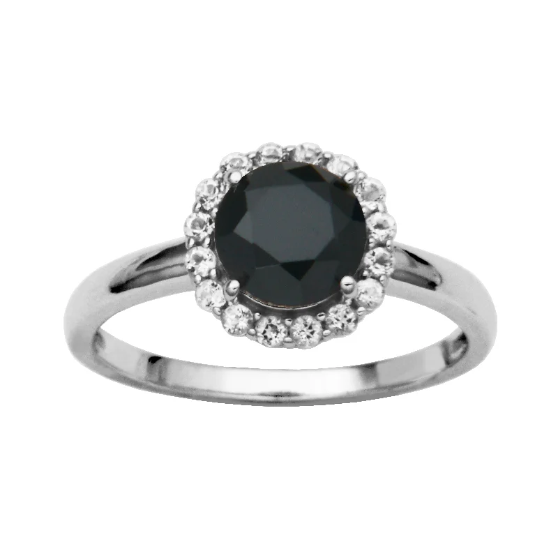 Rings featuring moonstone for mystical finger brilliance -Sterling Silver Black Spinel & White Topaz Halo Ring by Samuel B.