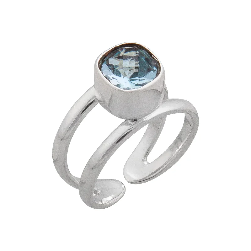 Wrapped rings with wire for boho finger charm -Sterling Silver Blue Topaz Adjustable Cuff Ring