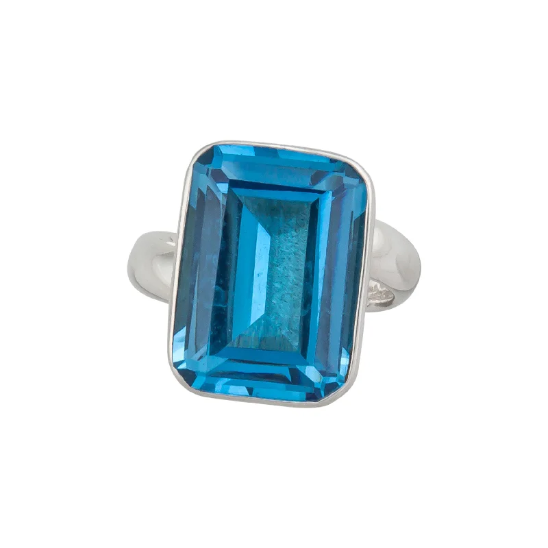 Vermeil rings with golden gemstone finger brilliance -Sterling Silver Blue Topaz Rectangle Bezel Set Adjustable Ring