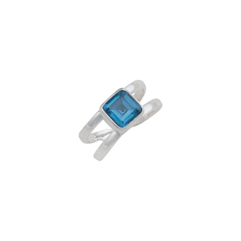 Wild rings with raw gemstones for finger beauty -Sterling Silver Blue Zircon Adjustable Cuff Ring