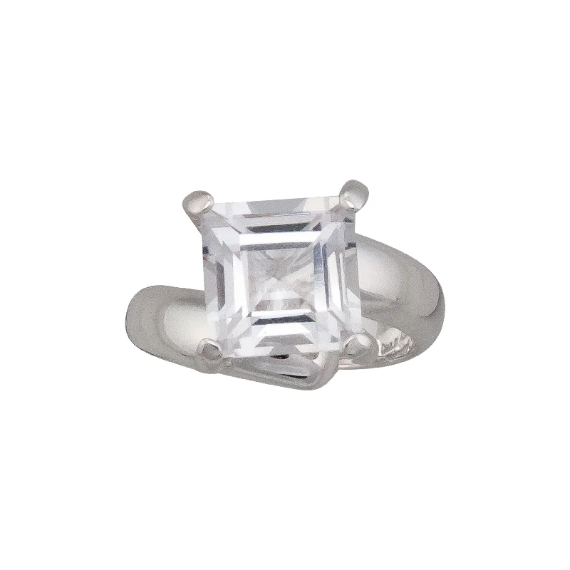 Secure rings with set stones for lasting wear -Sterling Silver Clear Quartz Prong Set Adjustable Ring