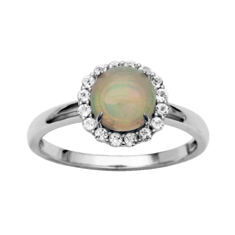 Rings featuring labradorite for mystic gemstone finger hues -Sterling Silver Ethiopian Opal & White Topaz Halo Ring by Samuel B.