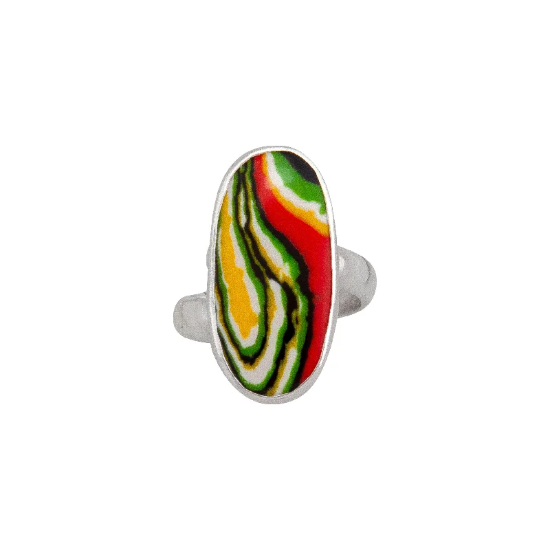 Quartz rings with clear stones for finger elegance -Sterling Silver Green Fordite Adjustable Ring