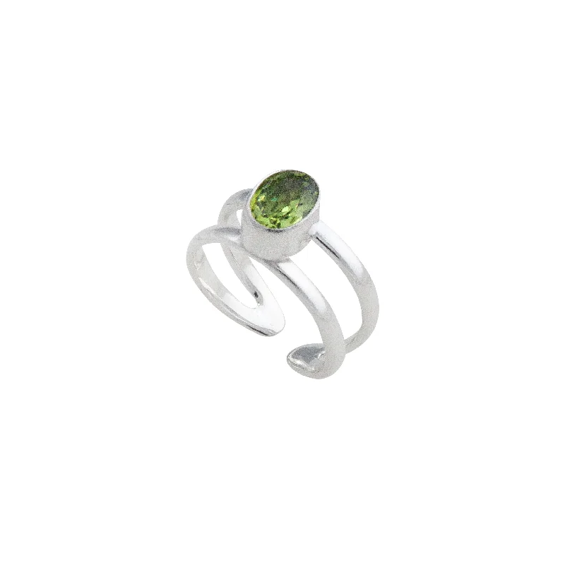 Quirky rings with offbeat stone finger designs -Sterling Silver Lab Created Peridot Cuff Ring