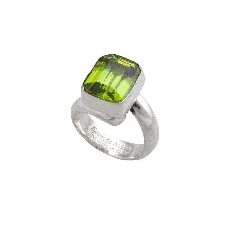 Rings great for events with special stone accents -Sterling Silver Lab Created Peridot Rectangle Adjustable Ring