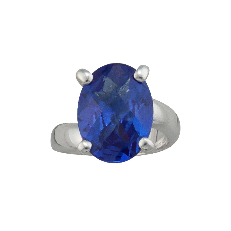 Rings perfect for kids with colorful stone accents -Sterling Silver Lab Created Tanzanite Oval Prong Set Ring