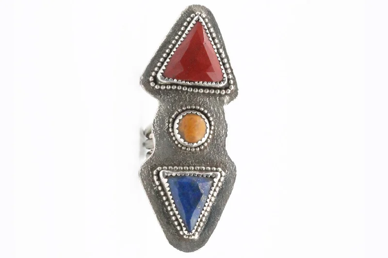 Rose gold rings for warm shimmering finger charm -Sterling Silver Lapis Lazuli, and Red and Yellow Jasper Ring