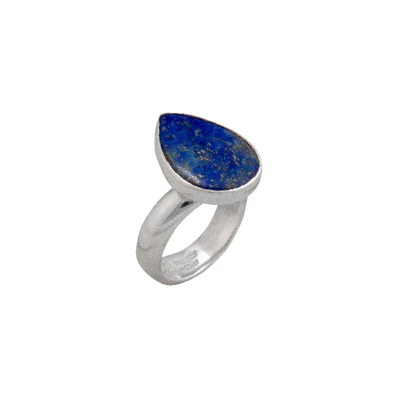 Soft rings with rose-cut stones for finger glow -Sterling Silver Lapis Lazuli Teardrop Adjustable Ring