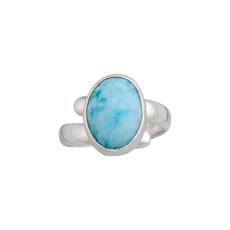 Light rings ideal for everyday finger comfort wear -Sterling Silver Larimar Oval Adjustable Ring