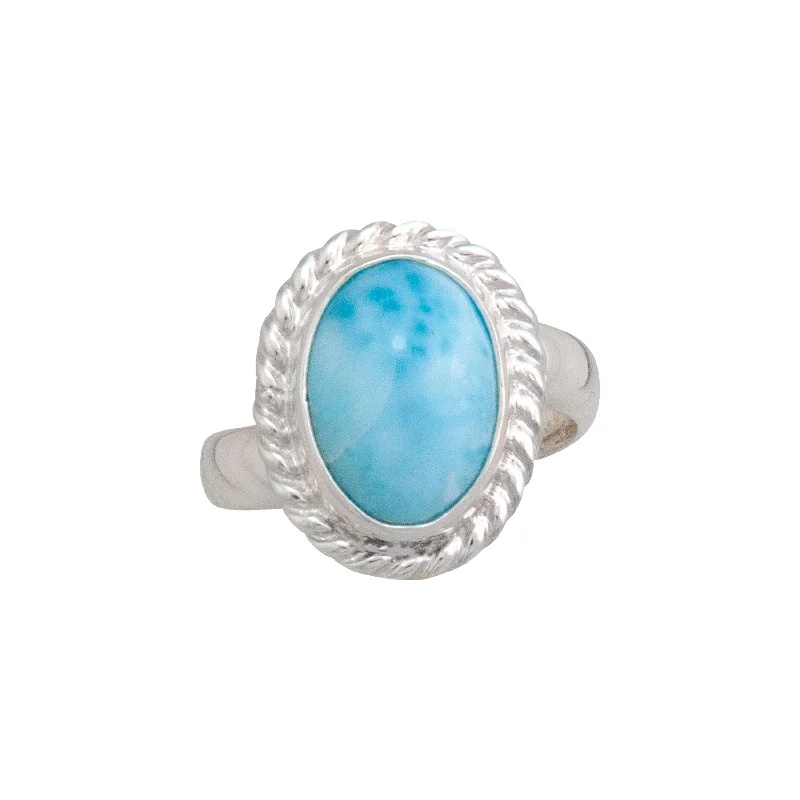 Rings inspired by waves with flowing stone designs -Sterling Silver Larimar Oval Rope Adjustable Ring